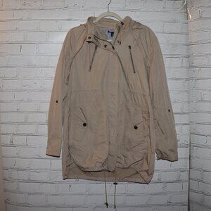 🧥 Tommy Hilfiger Tan Jacket — Men’s Size Large Zipper Front · Hooded ·